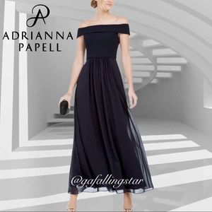 Adrianna Papell Off Shoulder Pleated Chiffon Gown